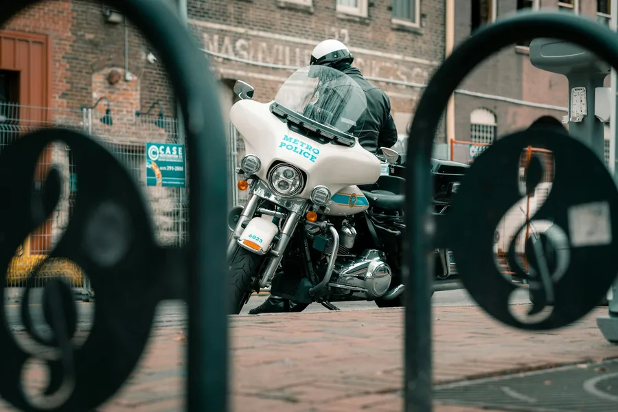 Metro Police officer on a motorcycle patrolling the streets of Nashville, TN.