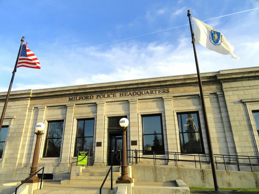 milford, massachusetts, police station, building, law enforcement, architecture, sky, clouds, nature, outside