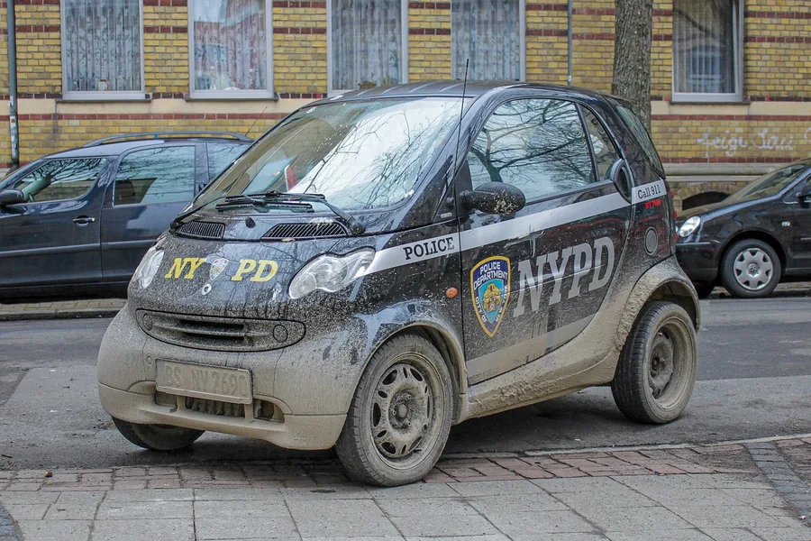 new york, police, department, policecar, police car, smart, fortwo, show car, dirt, mud, offroad